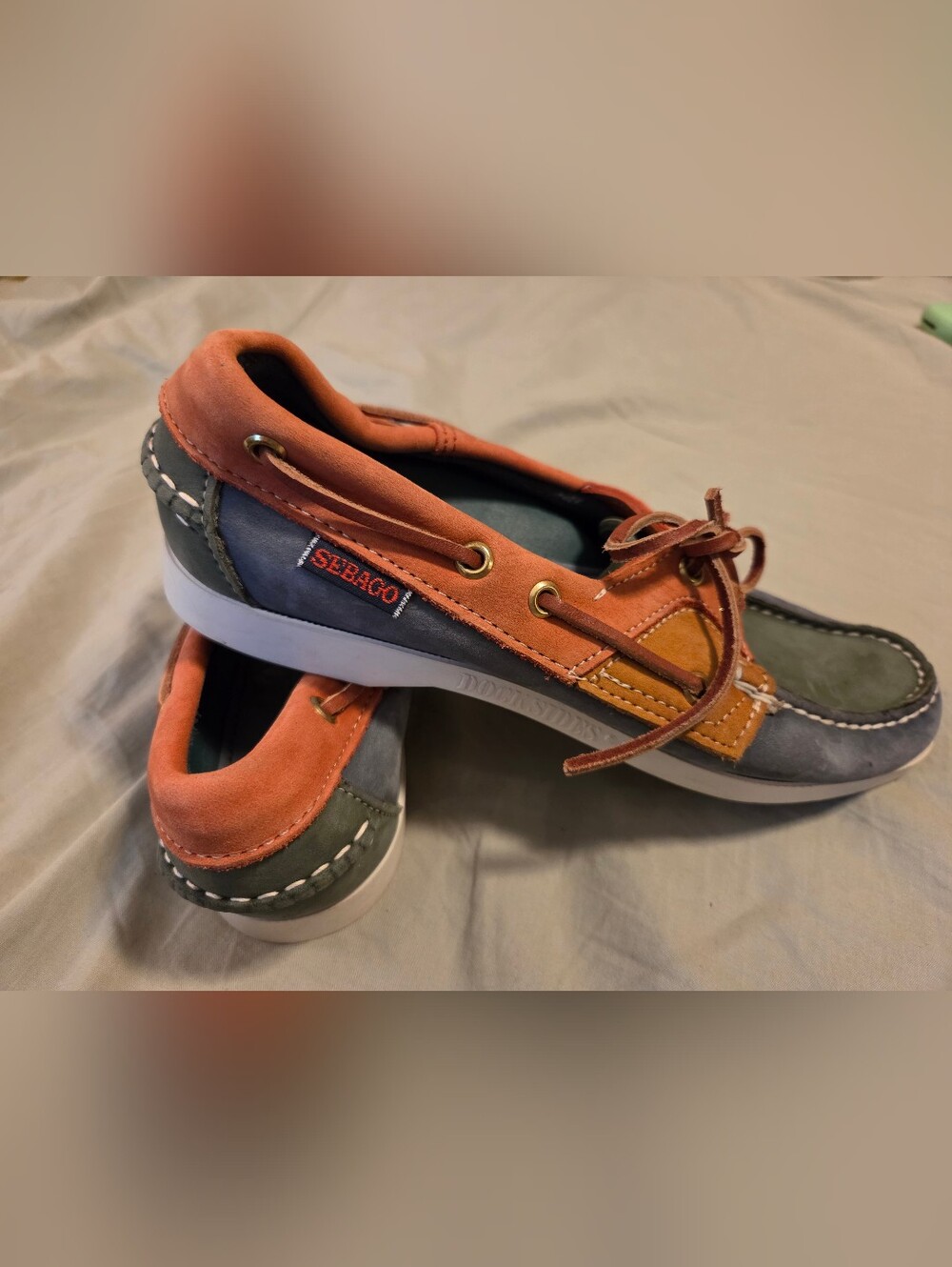Sebago Two-Tone Leather Boat Shoes - Rust & Olive